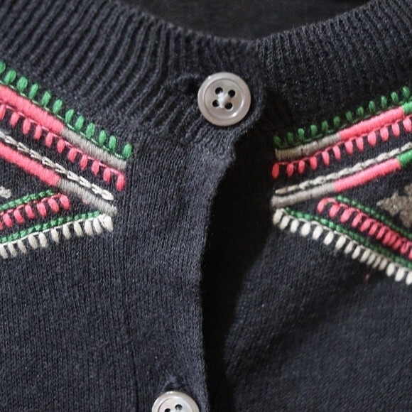 Pure DKNY Black Embroidered Cardigan Colorful Linen Blend Cropped Medium - Picture 4 of 13